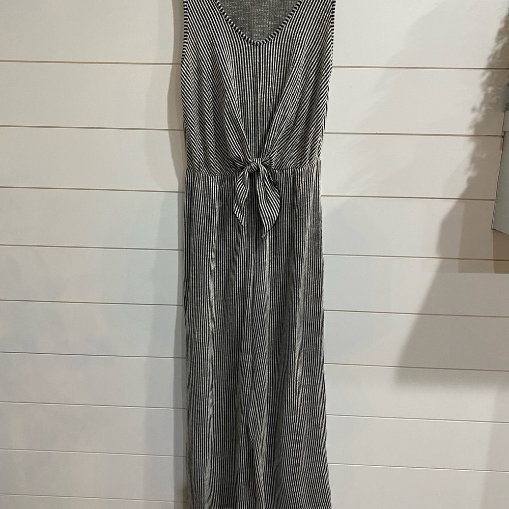 Caution To The Wind Black and White Striped Jumpsuit